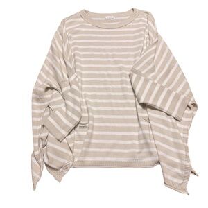 Elegant Beige Striped Crew Neck Sweater